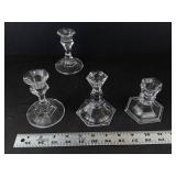 Crystal Glass Candlestick Set - 4 Pieces with Faceted Bases