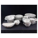 Sango Claire Fine China Dinnerware Set - 42-Piece, 10 Teacups, 18 Plates, Gravy Boat, Platter
