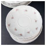 Imperial Floral Dinnerware Set - Porcelain with Pink Roses (Saucers, Plates, Cups, Bowls)