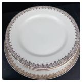 White Porcelain Dinnerware Set with Brown Gold Foliate Border - Tureen, Sugar, Creamer, Plates