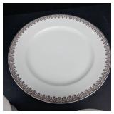 White Porcelain Dinnerware Set with Brown Gold Foliate Border - Tureen, Sugar, Creamer, Plates