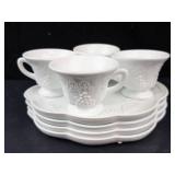 Indiana Glass Harvest Grape Milk Glass Cups & Plates Set - 4 Cups & 4 Plates