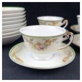 Nippon Hand Painted Teacups & Saucers Floral Border - 4 Cups, 4 Saucers, 8 Bowls