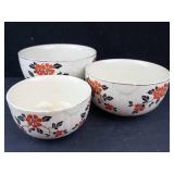 Hall Red Poppy Mixing Bowls - 3-Piece Vintage Ceramic Set