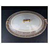 Feldta China Germany Lidded Oval Tureen - Matching Underplate, Gold Handles