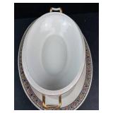 Feldta China Germany Lidded Oval Tureen - Matching Underplate, Gold Handles
