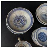 Blue & White Dragon Teacups & Bowls - Miniature Chinese Porcelain (Made in China)