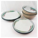 Noritake New West Stoneware 8696 Pattern Dishes - 2 Bowls, 2 Mugs, 4 Plates