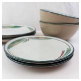 Noritake New West Stoneware 8696 Pattern Dishes - 2 Bowls, 2 Mugs, 4 Plates