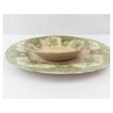 Sandon Royal Premier Semi-Porcelain Green Transfer Plate and Bowl (Lot of 2)
