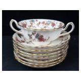 Minton Teacup & 7 Saucers - Floral Pattern, Gold Trim, Bone China
