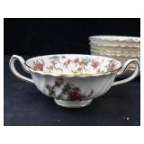 Minton Teacup & 7 Saucers - Floral Pattern, Gold Trim, Bone China