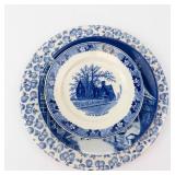 Blue & White Plate Trio: Adams Seven Gables Souvenir, Royal Bavaria 1977 Rothenburg, EIT Blue Apple Dinner (Lot of 3)