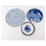 Blue & White Plate Trio: Adams Seven Gables Souvenir, Royal Bavaria 1977 Rothenburg, EIT Blue Apple Dinner (Lot of 3)