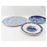Blue & White Plate Trio: Adams Seven Gables Souvenir, Royal Bavaria 1977 Rothenburg, EIT Blue Apple Dinner (Lot of 3)