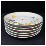Denby Floral Tea Saucers - 6-Piece Set, Fine China Portugal, 1974 Tabletop Designs