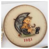Porcelain Plates - Hummel Umbrella Boy 1981; Enesco E2360 Fruit Dish 7in; Bedtime Prayer Plate; Bedtime Story Plate (Lot of 4)
