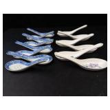Porcelain Spoons - Blue & White Delft-Style (8) and Floral Purple Flower Spoons (6)