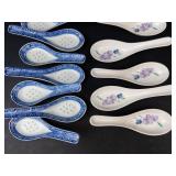 Porcelain Spoons - Blue & White Delft-Style (8) and Floral Purple Flower Spoons (6)