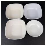 White Ceramic Bowls Set - 4 Bowls Mixed Square and Round Shapes