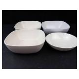 White Ceramic Bowls Set - 4 Bowls Mixed Square and Round Shapes