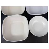 White Ceramic Bowls Set - 4 Bowls Mixed Square and Round Shapes