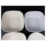 White Ceramic Bowls Set - 4 Bowls Mixed Square and Round Shapes