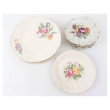 Floral Porcelain Dinnerware Set - 3 Rose Pattern Plates & Bowls with Gold Rim