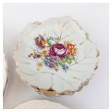 Floral Porcelain Dinnerware Set - 3 Rose Pattern Plates & Bowls with Gold Rim