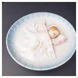 Vintage Japan Porcelain Wall Plates - 3D Baby in Bed Relief, Pink & Blue Borders, 2-Piece Set