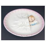 Vintage Japan Porcelain Wall Plates - 3D Baby in Bed Relief, Pink & Blue Borders, 2-Piece Set