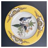 Hua Rong Tang Zhi Porcelain Plate - 10 1/4 in Yellow Border Bird & Botanical Scene