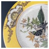 Hua Rong Tang Zhi Porcelain Plate - 10 1/4 in Yellow Border Bird & Botanical Scene