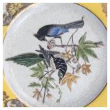 Hua Rong Tang Zhi Porcelain Plate - 10 1/4 in Yellow Border Bird & Botanical Scene