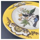Hua Rong Tang Zhi Porcelain Plate - 10 1/4 in Yellow Border Bird & Botanical Scene