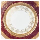 Bohemia Porcelain Plate Made in Czechoslovakia with Gold Filigree on Burgundy Rim