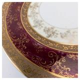Bohemia Porcelain Plate Made in Czechoslovakia with Gold Filigree on Burgundy Rim
