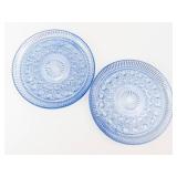 Blue Pressed Glass Plates - Radiating Sunburst Pattern (Lot of 2)