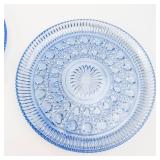 Blue Pressed Glass Plates - Radiating Sunburst Pattern (Lot of 2)