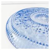 Blue Pressed Glass Plates - Radiating Sunburst Pattern (Lot of 2)