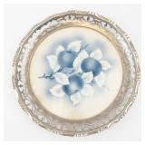 Blue Apple/Blueberry Motif Serving Bowl - Vintage 1926 Porcelain Germany, Pierced Rim