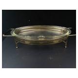 Pyrex Vintage Oval Chafing Dish with Gold-Tone Stand (Candle Warmer) Model 815/1233