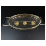 Pyrex Vintage Oval Chafing Dish with Gold-Tone Stand (Candle Warmer) Model 815/1233