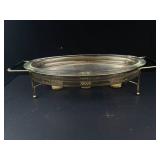 Pyrex Vintage Oval Chafing Dish with Gold-Tone Stand (Candle Warmer) Model 815/1233