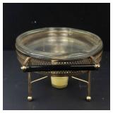 Pyrex Vintage Oval Chafing Dish with Gold-Tone Stand (Candle Warmer) Model 815/1233