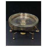 Pyrex Vintage Oval Chafing Dish with Gold-Tone Stand (Candle Warmer) Model 815/1233