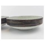 Bamboo Motif Ceramic Bowls - Set of 3, White Glaze & Dark Brown Rim