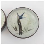 Bamboo Motif Ceramic Bowls - Set of 3, White Glaze & Dark Brown Rim