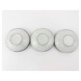 Bamboo Motif Ceramic Bowls - Set of 3, White Glaze & Dark Brown Rim