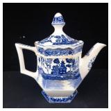 Hexagonal Teapot with Lid - Blue & White Chinoiserie Porcelain